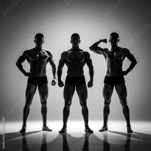 Wallpaper Mural Three Muscular Bodybuilders Posing in Silhouette Against a Dramatic Background. Torontodigital.ca