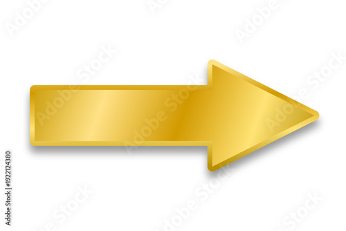 Gold right arrow isolated on transparent background 