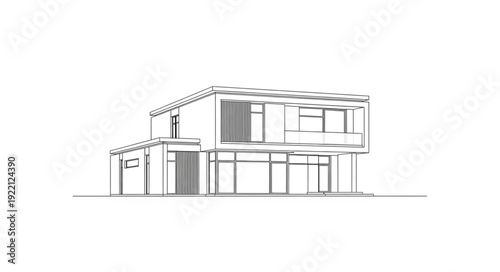 Architectural sketch of a modern two story house.