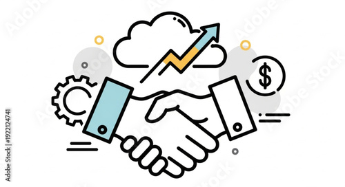 Business handshake with upward trend graph and cloud icon.