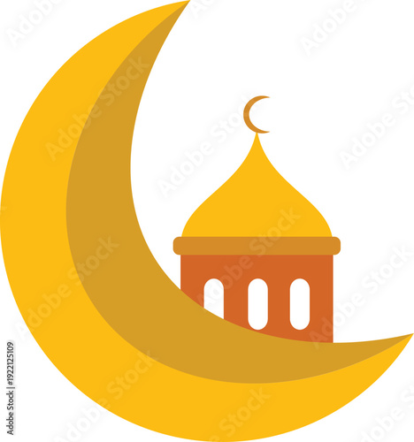vector crescent moon and yellow mosque
