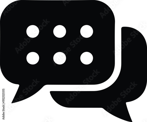 Chat Bubble with Typing Dots Icon, Black and white speech bubble icon with typing dots, symbolizing online messaging, live chat support, and digital communication apps.