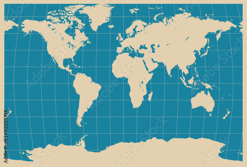 Vintage World Map with Latitude and Longitude Grid – Classic Global Atlas Vector Illustration.