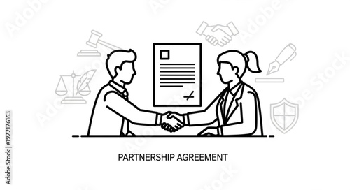 Business Partnership Agreement Handshake with Legal Symbols.