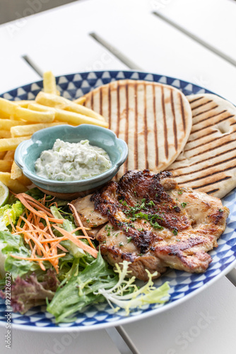 Wallpaper Mural grilled chicken breast with porario fries and salad meal Torontodigital.ca