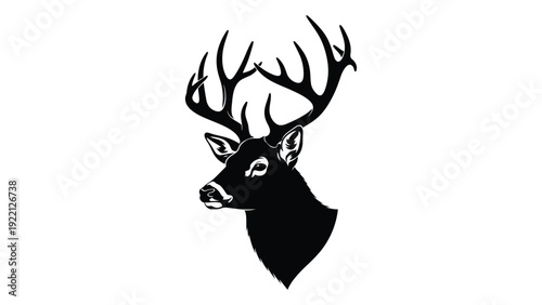 A black silhouette of a buck deer head isolated on white background, Vector
