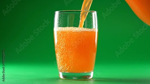 Fresh Carrot Juice Pouring into Glass on Green Screen Background