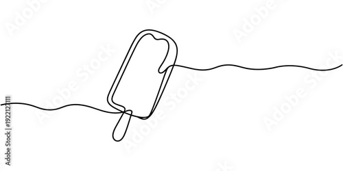 Ice cream bar continuous one line drawing vector illustration, One continuous line drawing of fresh ice cream stick. Single line art of delicious, sweet and juicy.