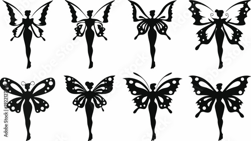 Collection of elegant butterfly fairies in various poses