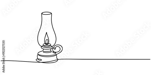 Abstract vintage kerosene lamp or lantern continuous one line art vector illustration, Single continuous line drawing vintage camping lantern on white background.