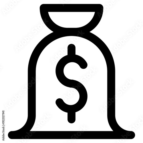 A simple vector icon of a money bag featuring a prominent dollar sign, symbolizing finance and prosperity.