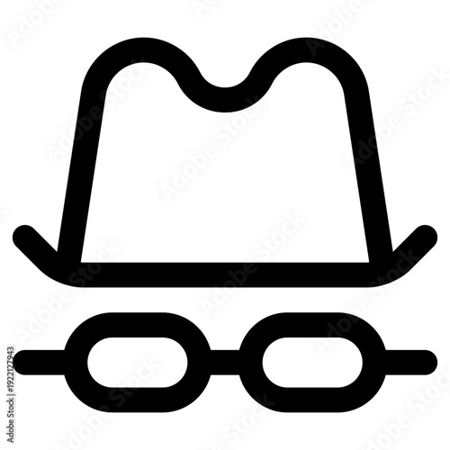 A simple line art icon illustrating incognito mode, symbolizing privacy, anonymity, and secure online browsing experience. Perfect for web design, applications, and digital security concepts.