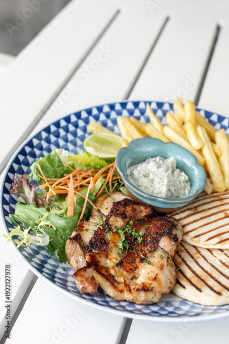 Wallpaper Mural grilled chicken breast with porario fries and salad meal Torontodigital.ca