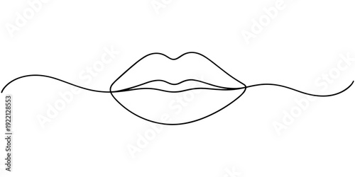 Lips continuous one line drawing art design, Minimalist one line lip icon continuous line drawing vector illustration, Lips outline icon continuous one line drawing minimalist style isolated.