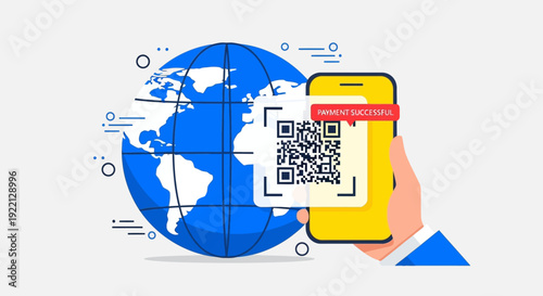 Successful global mobile payment through innovative QR code technology, facilitating secure international digital transactions and worldwide e-commerce solutions