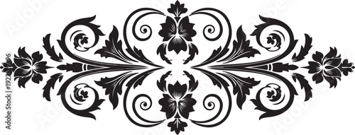 Black floral border, ornate frame, damask pattern, vector design element