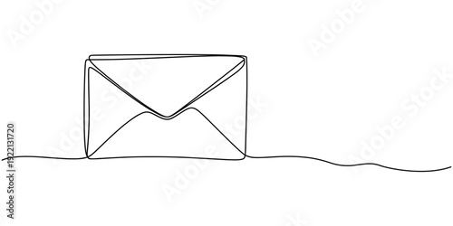 Paper envelope continuous one line drawing, Continuous one line drawing of envelope mail with paper airplane, Envelope mail with flying paper plane sending letter and email message concept vector