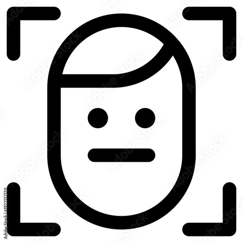 Modern facial recognition icon representing biometric security, user authentication, and digital identity verification.