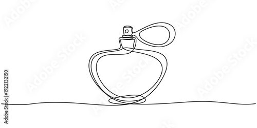 Continuous one line of a perfume bottle spray, representing luxury lifestyle, hand drawn vector illustration. Continuous one line drawing of perfume bottle or dispenser. Fragrance perfume bottle.