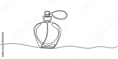 Continuous one line of a perfume bottle spray, representing luxury lifestyle, hand drawn vector illustration. Continuous one line drawing of perfume bottle or dispenser. Fragrance perfume bottle.