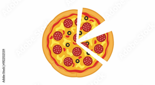 A delicious pepperoni pizza with olives, sliced into portions, viewed from directly above on a clean surface