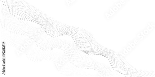 Flowing dots particles wave pattern halftone gradient curve shape isolated on white background. Vector in concept of technology, science, music, modern.