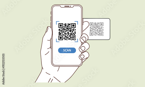 Smartphone scanning QR code for digital payment and contactless access, mobile technology concept showing secure authentication and cashless transaction in flat illustration style