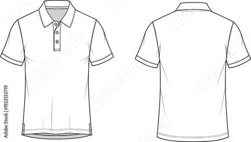 Men polo shirt front and back view blank apparel template vector illustration