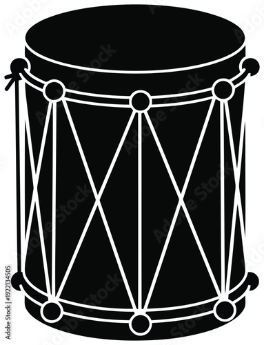 Black and white illustration of a snare drum percussion