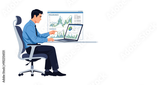 Businessman analyzing financial data on laptop computer at office desk