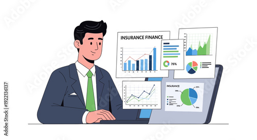 Businessman analyzing financial data on laptop charts and graphs