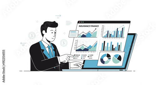 Businessman analyzing financial data on laptop computer display