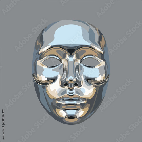 Shiny metallic mask with reflective surface on gray background