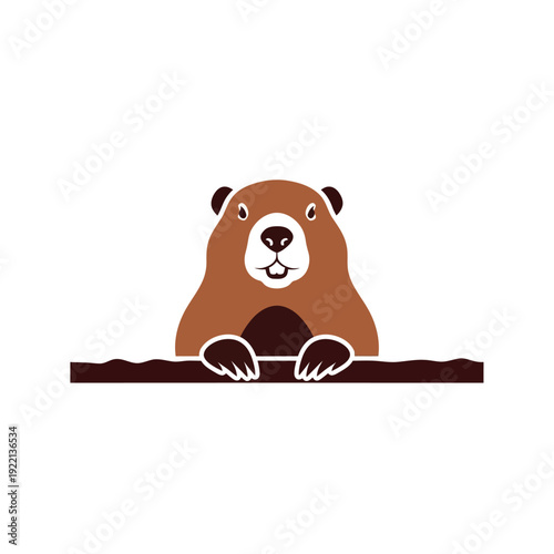 Cute Groundhog Peeking Out of Burrow Illustration.