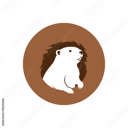 Groundhog peeking out of its burrow simple flat illustration.