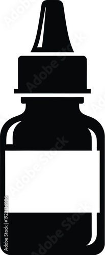 Black silhouette of a glass dropper bottle with an empty rectangular label stands ready for product mockup design.