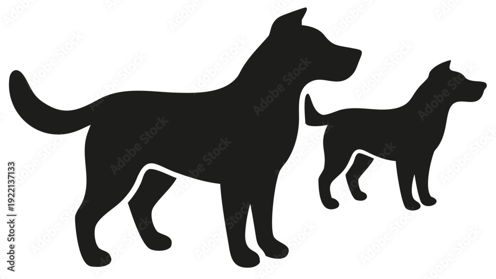 Naklejka premium Two dogs standing together in silhouette