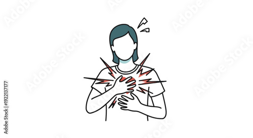 Woman experiencing severe chest pain symbolizing a heart attack or other cardiac medical emergency in a graphic illustration.