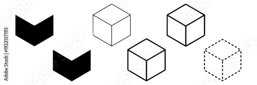 Cubes vector set with clean line art and dashed outline featuring cube, illustration, geometric with shape and 3D elements for design, minimalist projects, clean composition on simple background