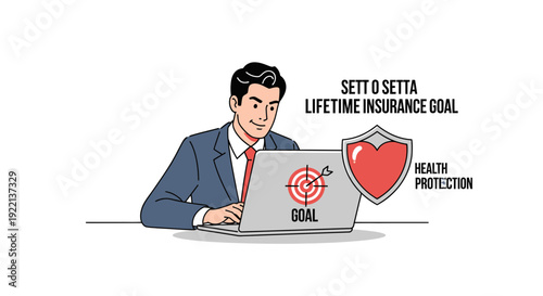 Businessman working on laptop with goal concept for insurance protection
