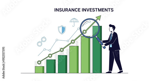 Businessman analyzing insurance investments growth with magnifying glass