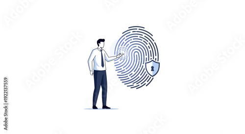 Businessman interacting with fingerprint graphic representing data security