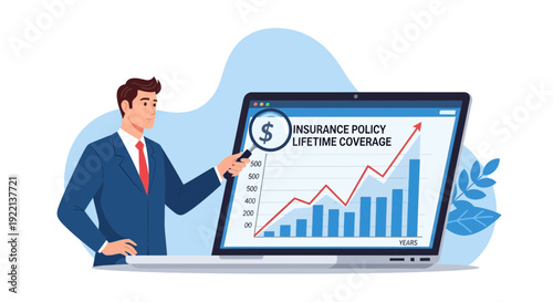 Businessman presenting insurance policy lifetime coverage financial growth