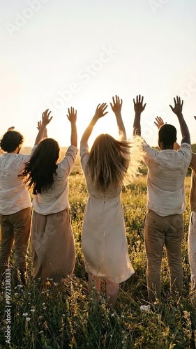 Diverse Group Raising Hands in Joyful Prayer