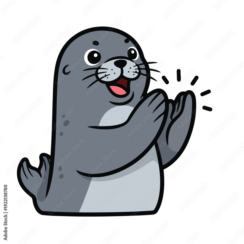 Fototapeta premium Cartoon seal clapping with excitement on white background