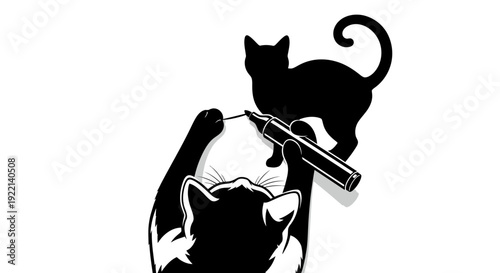 Playful cat painting with brush in creative artistic moment