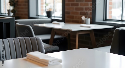 Wallpaper Mural Cozy restaurant interior with tables and chairs by the window Torontodigital.ca