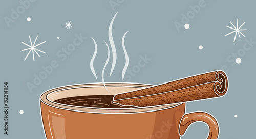 Steaming Cup of Hot Chocolate with Cinnamon Stick Illustration.