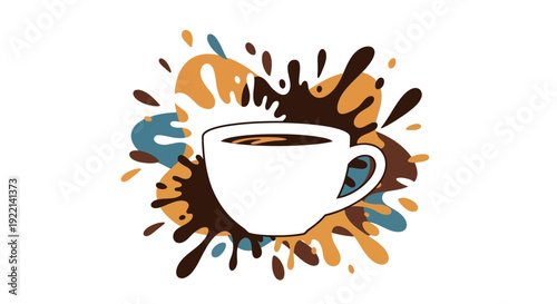 Coffee Cup with Colorful Splash Design Illustration.