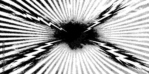 Black and white abstract background with a macro dandelion texture and broken glass line art illustration for a nature pattern design